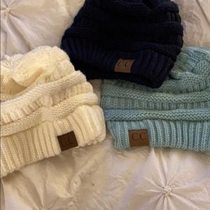 C.C. Beanies, navy, cream, teal Never been worn!!!